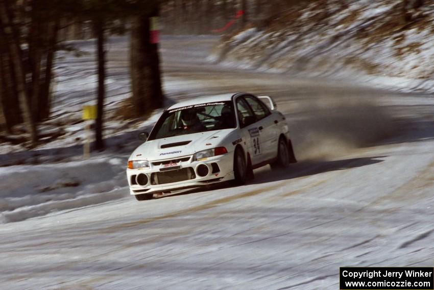 Pete Lahm / Matt Chester Mitsubishi Lancer Evo IV was first on the road on SS1.