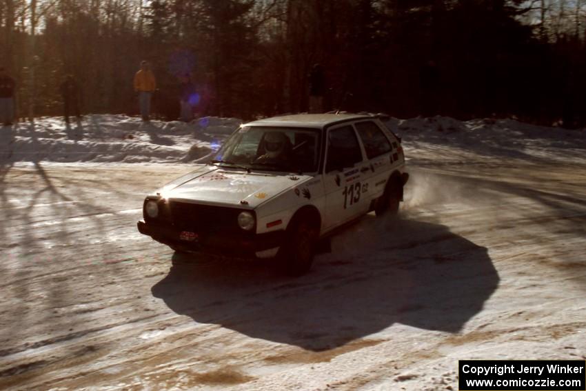 Wayne Prochaska / Annette Prochaska drift their VW Golf at the SS1 spectator location.