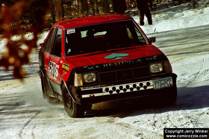 Jim Buchwitz / C.O. Rudstrom drift through a left-hander at the SS1 spectator location in their Mercury Lynx.