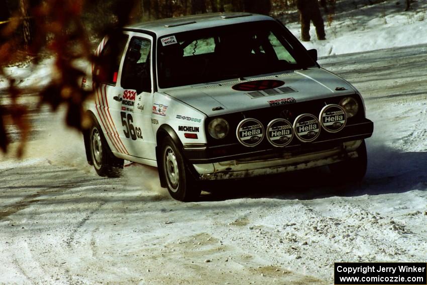 Doug Davenport / Al Kintigh VW Golf take a clean inside line at the left-hander at the spectator location on SS1.