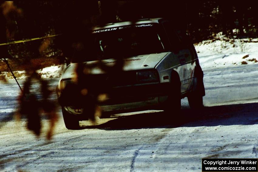 Art Burmeister / Randy Moore VW GTI goes a little wide at the SS1 spectator location.