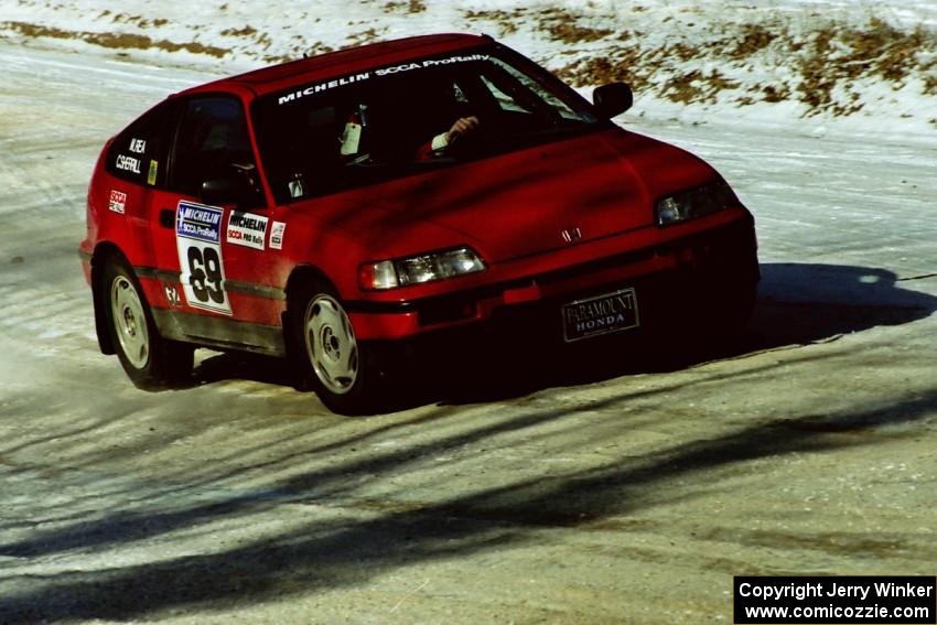 Charles Sherrill / Mark Rea Honda CRX comes into the SS1 spectator location.