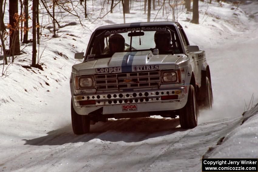 Ken Stewart / Jim Dale at speed on a straightaway on SS3 in their Chevy S-10.