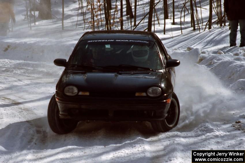 Evan Moen / Ron Moen Plymouth Neon ACR drifts wide at a right-hander on SS3.