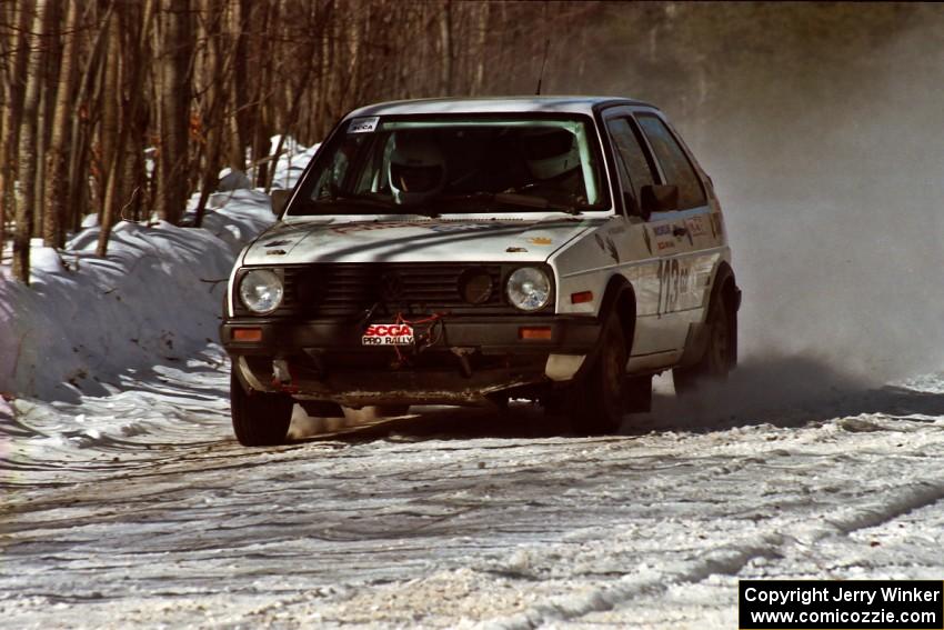 Wayne Prochaska / Annette Prochaska at speed in their VW Golf on the stage prior to the lunch break.