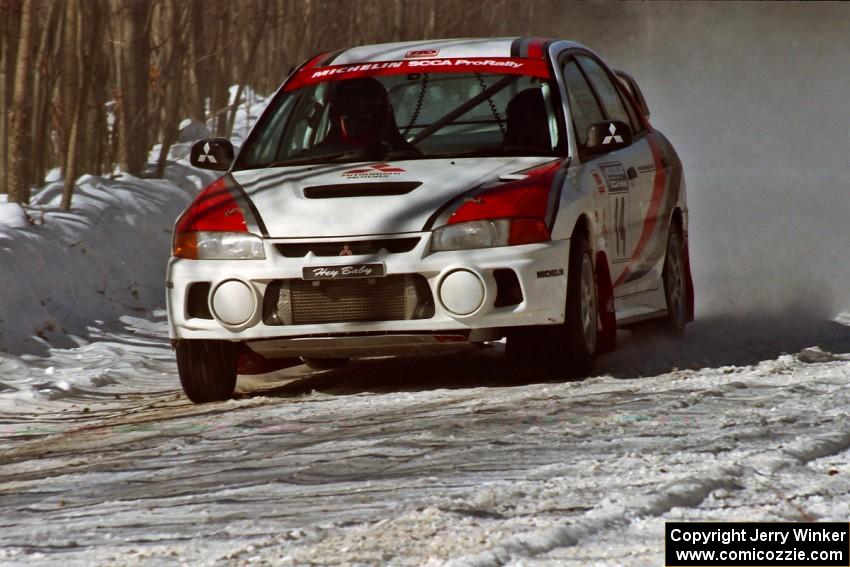 Garen Shrader / Doc Schrader Mitsubishi Lancer Evo 4 at speed before the lunch break.