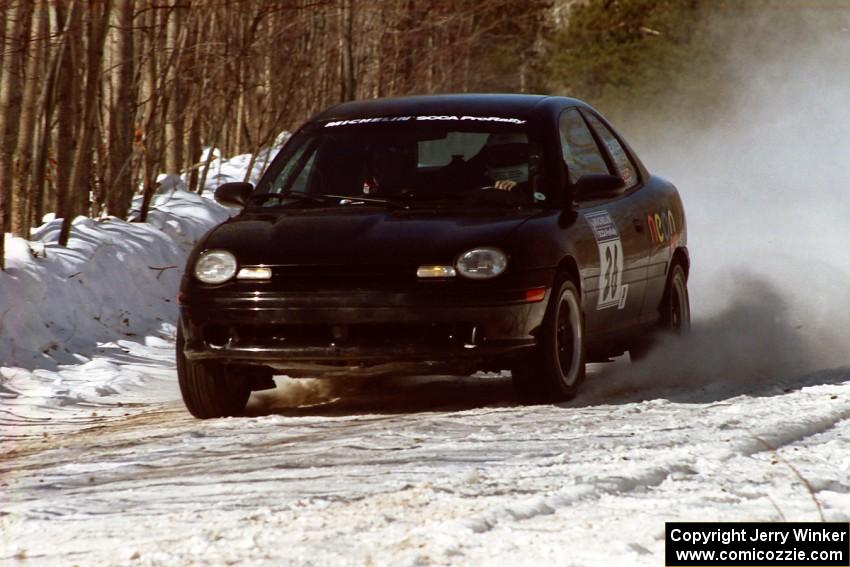 Evan Moen / Ron Moen Plymouth Neon ACR at speed on the stage prior to the lunch break.