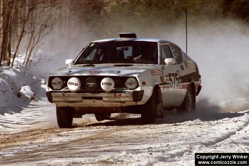 Jeremy Butts / Peter Jacobs Plymouth Arrow at speed through a fast right-hander on the stage prior to the lunch break.