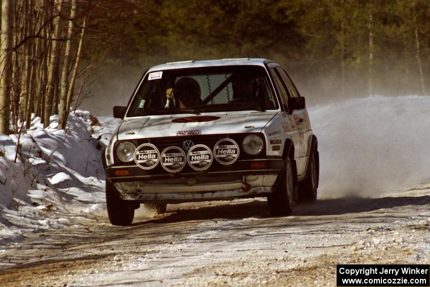 Doug Davenport / Al Kintigh VW Golf at speed on a straight before the lunch break.
