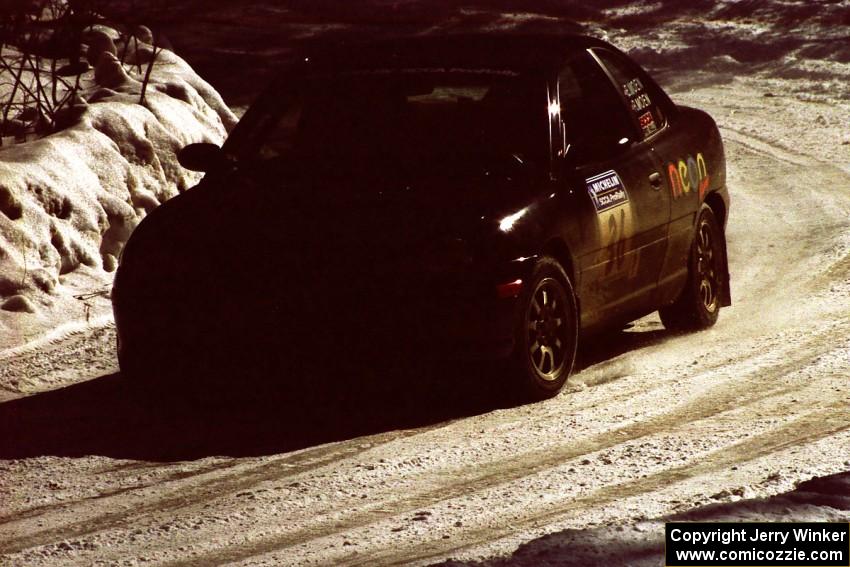 Evan Moen / Ron Moen Plymouth Neon ACR take a nice line through a downhill right-hander on the stage after the lunch break.