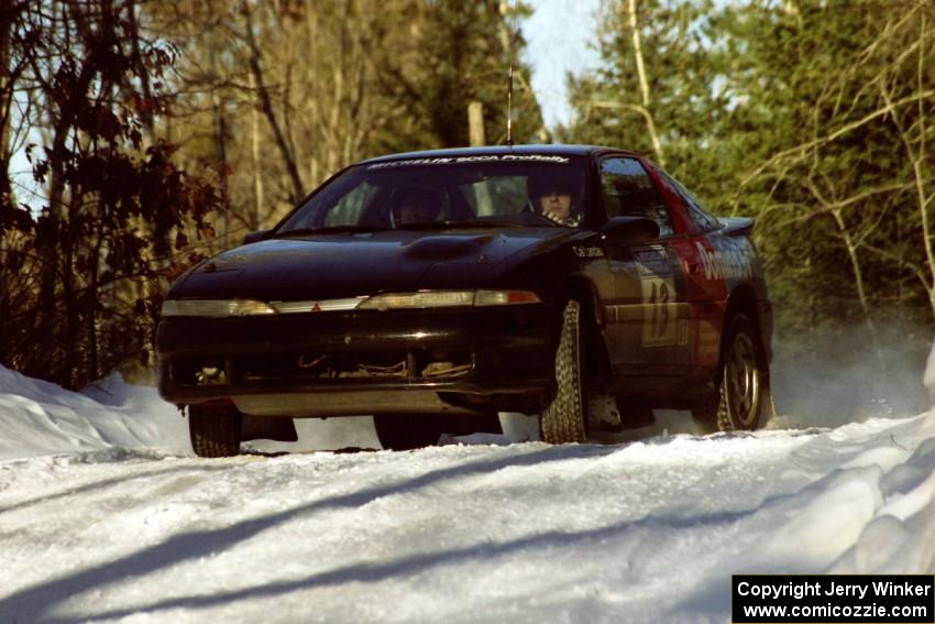 Cal Landau / Eric Marcus kick the tail out on their Mitsubishi Eclipse GSX over a blind crest before sundown.