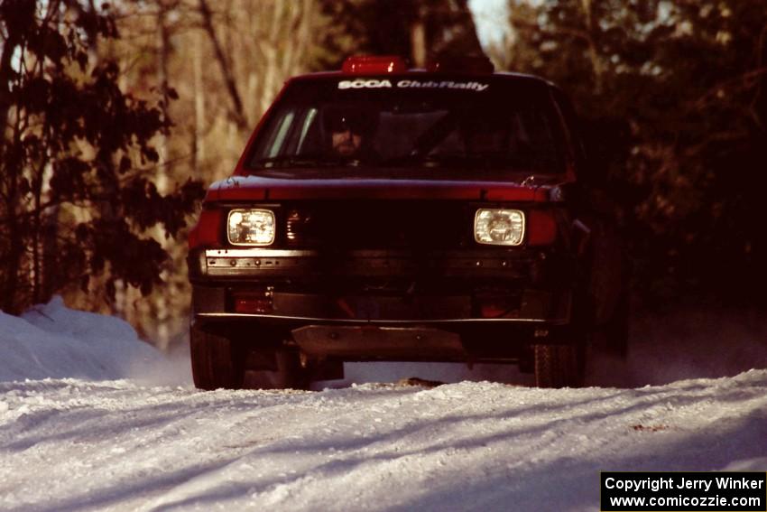 Jon Butts / Gary Butts at speed in their Dodge Omni just before sundown. They later DNF'ed the event.
