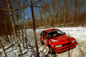 Gail Truess / Pattie Hughes at speed in their Mazda 323GTX before the first service.