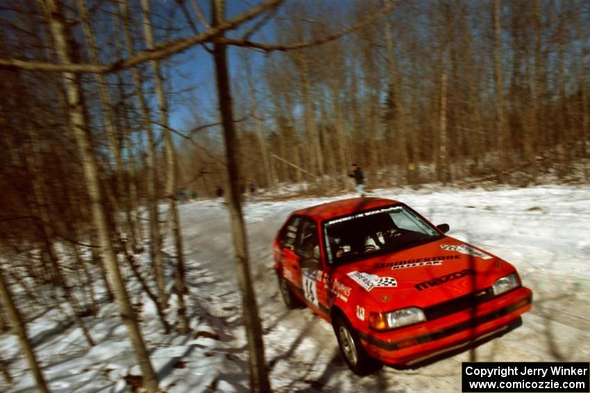 Gail Truess / Pattie Hughes at speed in their Mazda 323GTX before the first service.