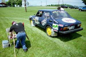 Mike White / Mike Ronan SAAB 99GLI has decibel levels checked while in the tech line.