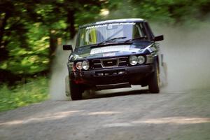 Mike White / Mike Ronan SAAB 99GLI at speed on the practice stage.