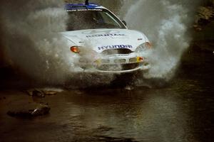 Paul Choiniere / Jeff Becker Hyundai Tiburon at the finish of SS1, Stony Crossing.