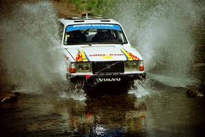 Bill Malik / Christian Edstrom Volvo 240 at the finish of SS1, Stony Crossing.