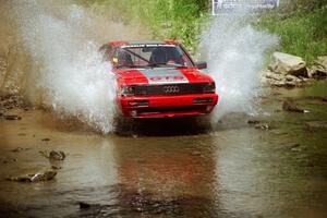 Sylvester Stepniewski / Adam Pelc Audi 4000 Quattro at the finish of SS1, Stony Crossing.