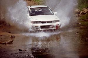 Seamus Burke / Rob Walden Mitsubishi Galant VR-4 at the finish of SS1, Stony Crossing.