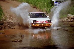 Mark Bowers / Duffy Bowers Mitsubishi Starion at the finish of SS1, Stony Crossing.