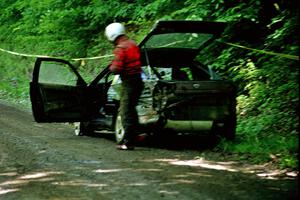 Celsus Donnelly / Kevin Mullan Eagle Talon looks at his flat just past the FTC of SS1, Stony Crossing.