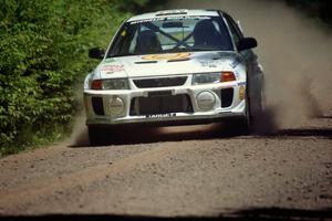 Gabriel Marin-Ortiz / Mark Williams Mitsubishi Lancer Evo V at speed on SS4, Cedar Run.