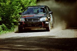 Bryan Hourt / Pete Cardimen Honda Civic at speed on SS4, Cedar Run.