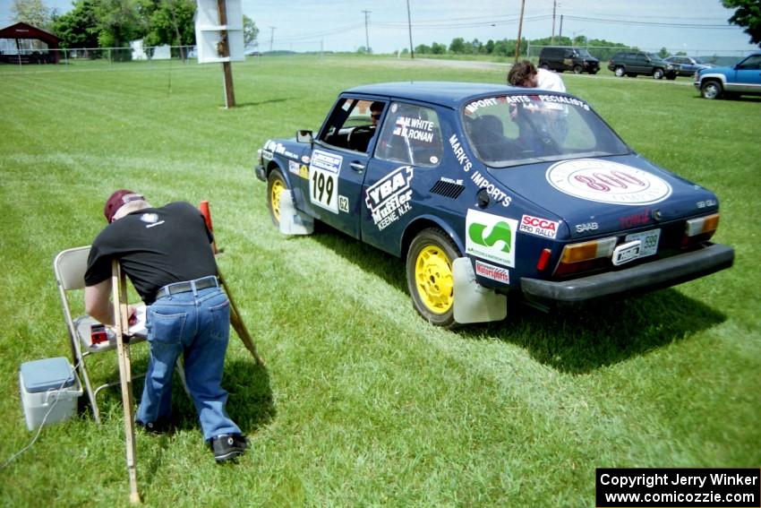 Mike White / Mike Ronan SAAB 99GLI has decibel levels checked while in the tech line.