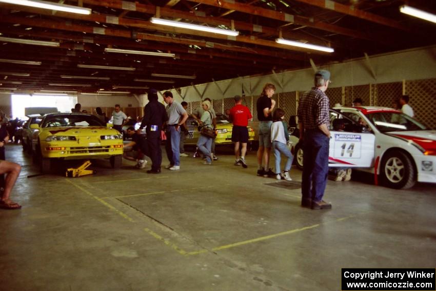 Cars get teched in the tech shed.