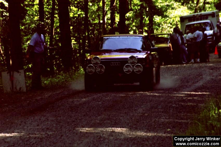 Jon Kemp / Rod Hendricksen Audi 4000 Quattro leaves the start of the practice stage.