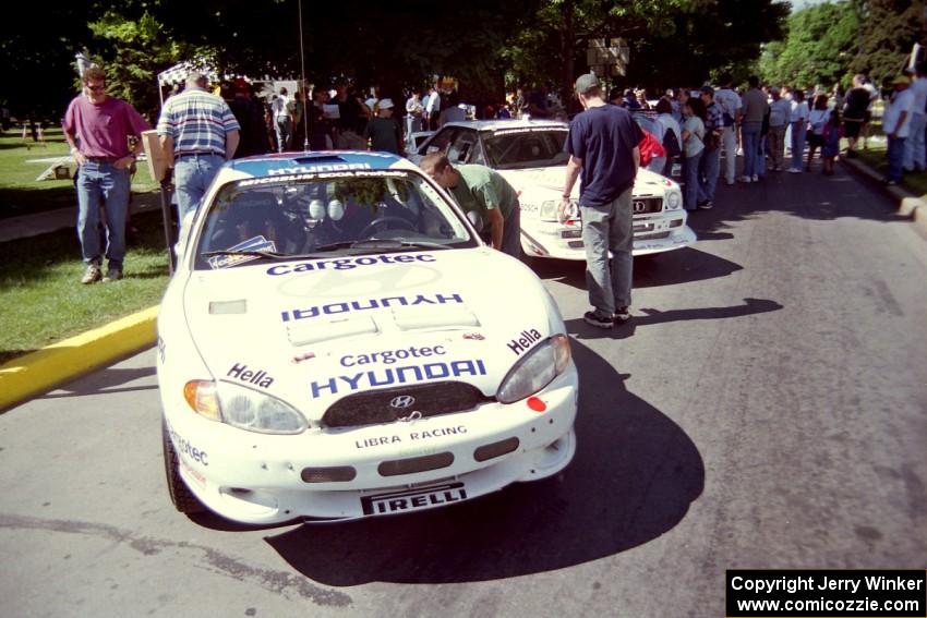 Noel Lawler / Charles Bradley Hyundai Tiburon and Frank Sprongl / Dan Sprongl Audi S2 Quattro before the rally.