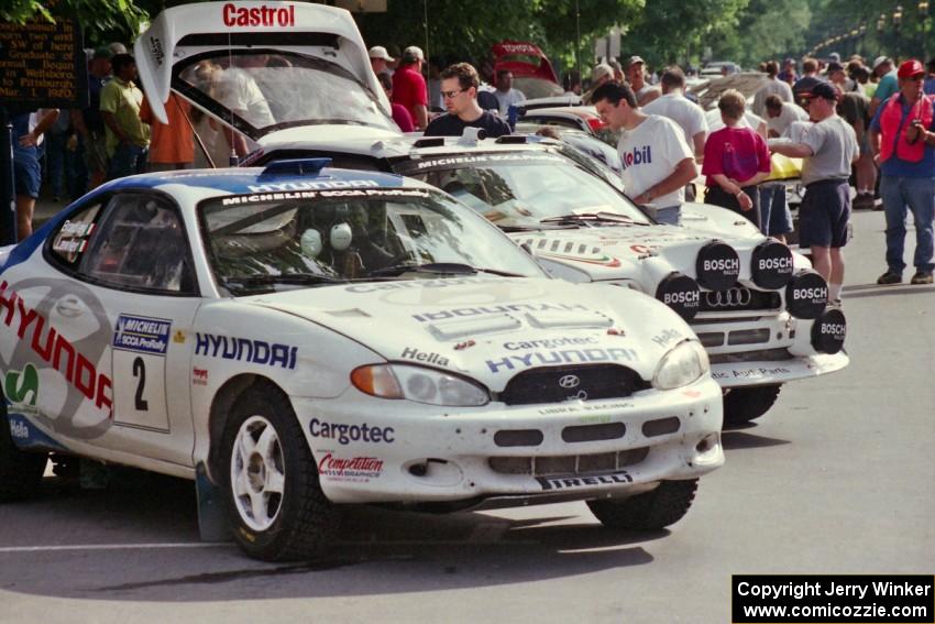 Noel Lawler / Charles Bradley Hyundai Tiburon and Frank Sprongl / Dan Sprongl Audi S2 Quattro before the rally.