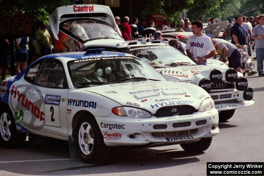 Noel Lawler / Charles Bradley Hyundai Tiburon and Frank Sprongl / Dan Sprongl Audi S2 Quattro before the rally.