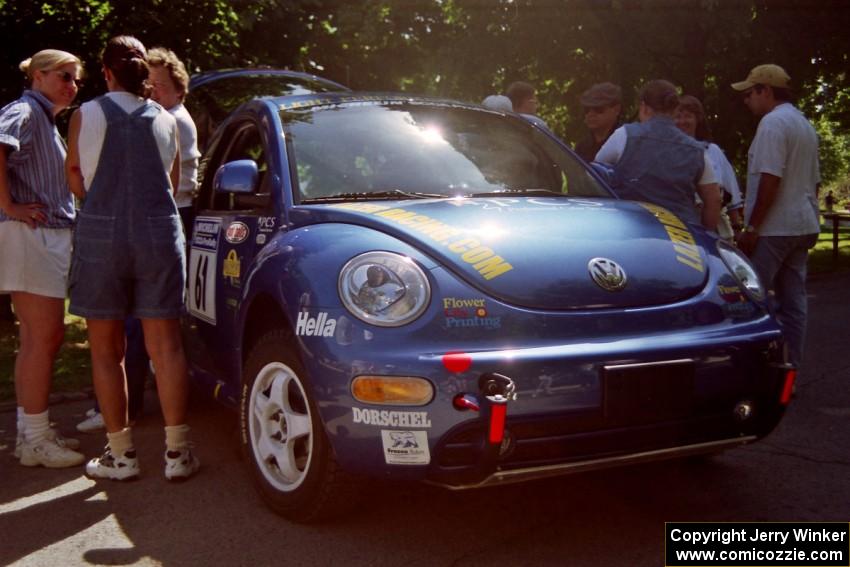 Karl Scheible / Gail McGuire VW Beetle at the green in Wellsboro before the rally.