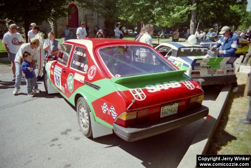 Carlos Arrieta, Jr. / Dick Casey SAAB 900 at the green in Wellsboro before the rally.