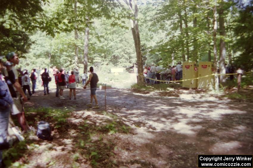 The view of the crowd gathered at the Stoney Creek crossing, the finish of SS1.