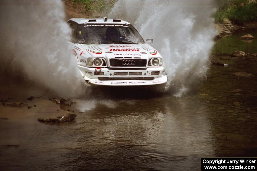 Frank Sprongl / Dan Sprongl Audi S2 Quattro at the finish of SS1, Stony Crossing.