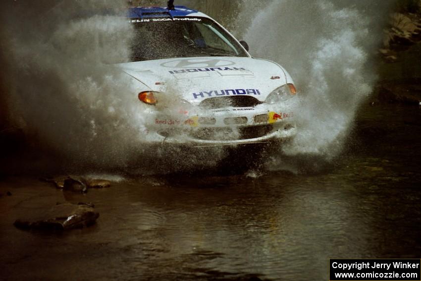 Paul Choiniere / Jeff Becker Hyundai Tiburon at the finish of SS1, Stony Crossing.