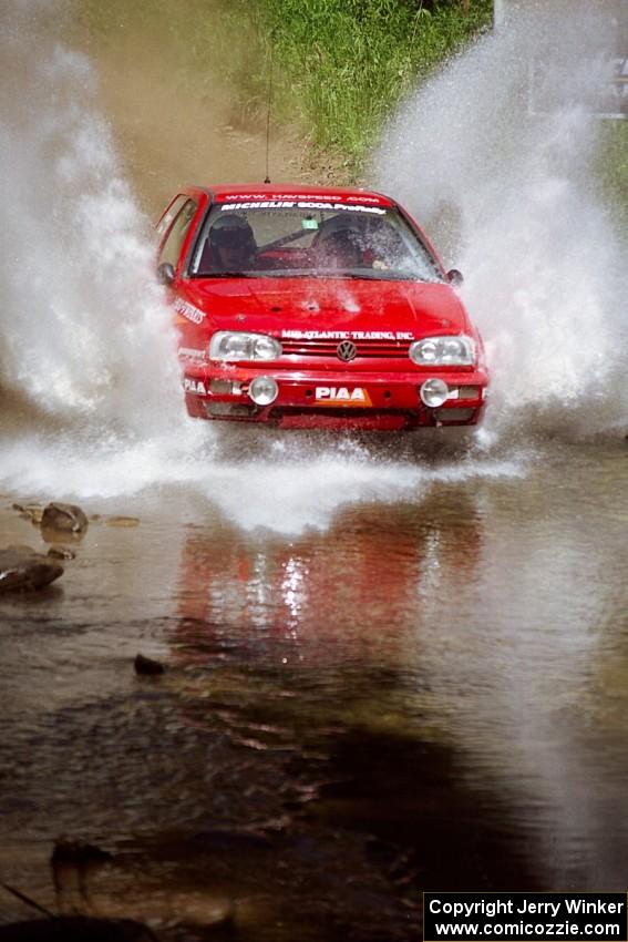 Chris Havas / Eric Tremblay VW Golf at the finish of SS1, Stony Crossing.