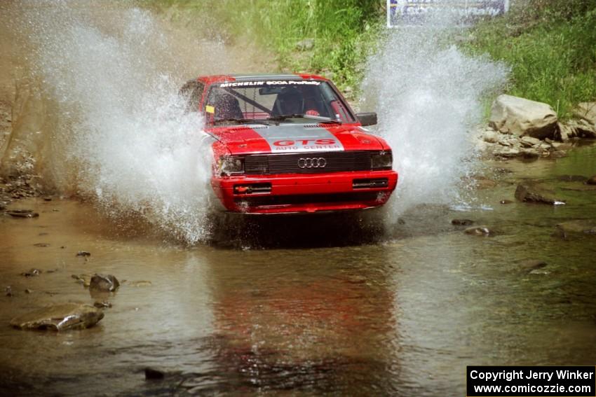 Sylvester Stepniewski / Adam Pelc Audi 4000 Quattro at the finish of SS1, Stony Crossing.