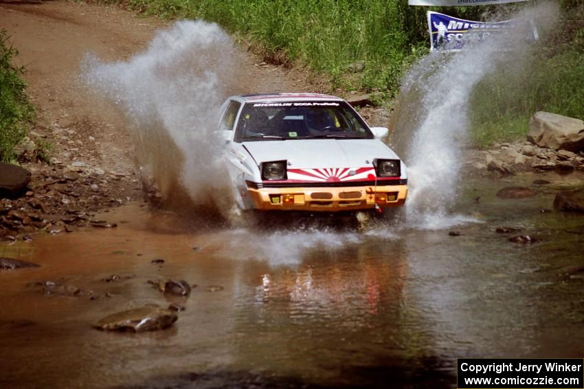 Mark Bowers / Duffy Bowers Mitsubishi Starion at the finish of SS1, Stony Crossing.