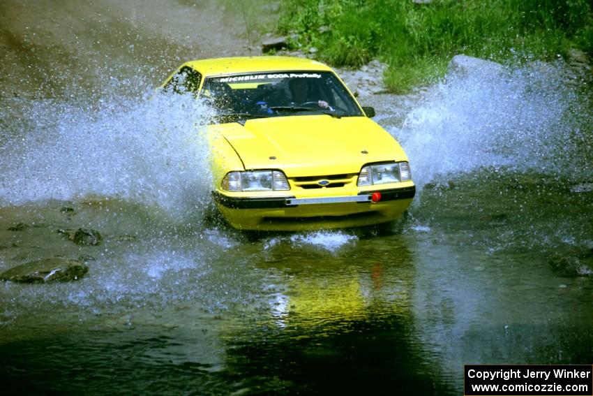 Don Rathgeber / Jimmy Brandt Ford Mustang at the finish of SS1, Stony Crossing.