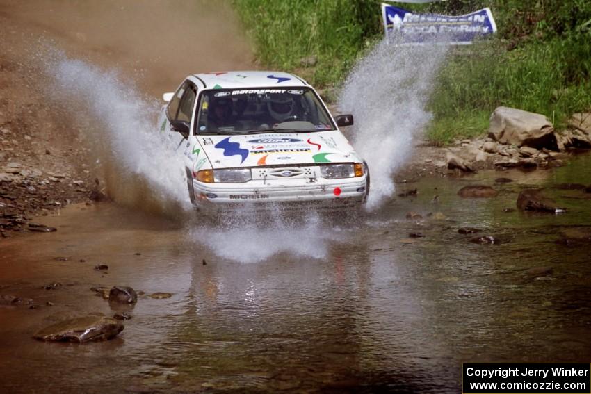 Charlie Langan / Hughie Langan Ford Escort GT at the finish of SS1, Stony Crossing.