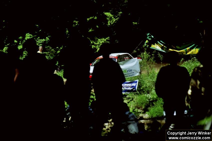 Arthur Wojcik / Chuck Cox Mitsubishi Galant VR-4 at the finish of SS1, Stony Crossing.