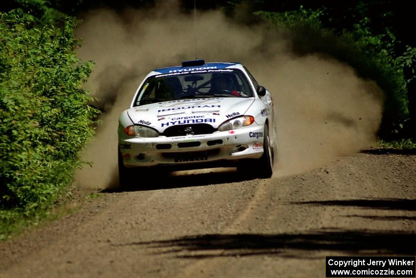 Noel Lawler / Charles Bradley Hyundai Tiburon at speed on SS4, Cedar Run.