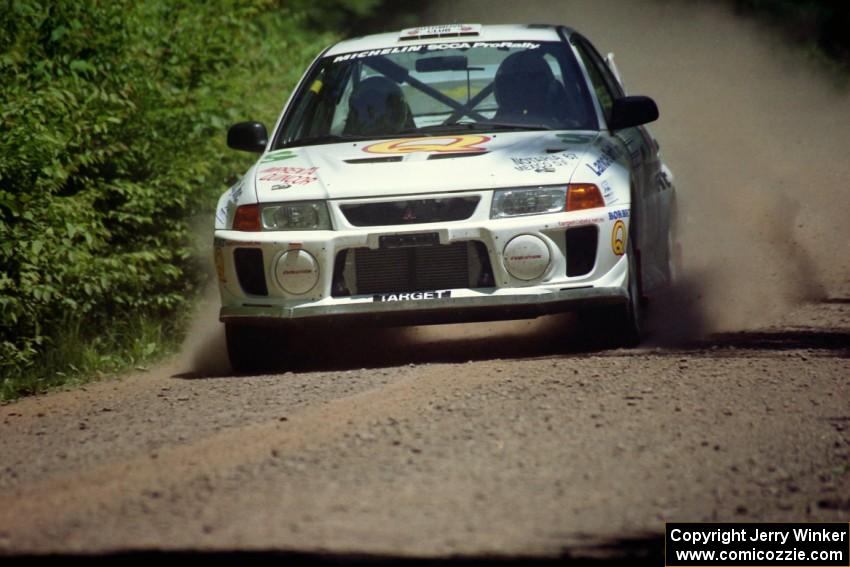 Gabriel Marin-Ortiz / Mark Williams Mitsubishi Lancer Evo V at speed on SS4, Cedar Run.