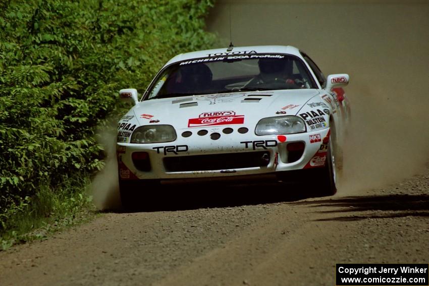 Ralph Kosmides / Joe Noyes Toyota Supra Turbo at speed on SS4, Cedar Run.