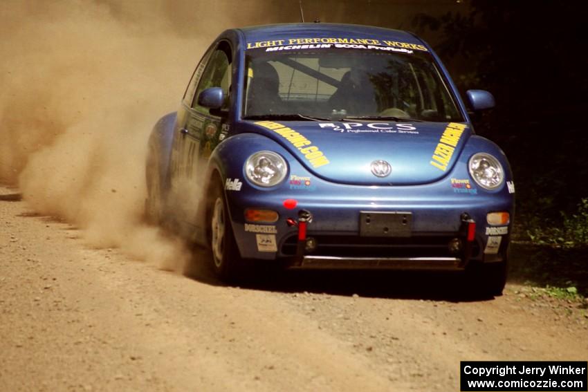 Karl Scheible / Gail McGuire VW Beetle at speed on SS4, Cedar Run.