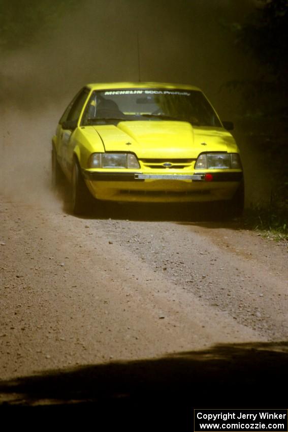 Don Rathgeber / Jimmy Brandt Ford Mustang at speed on SS4, Cedar Run.